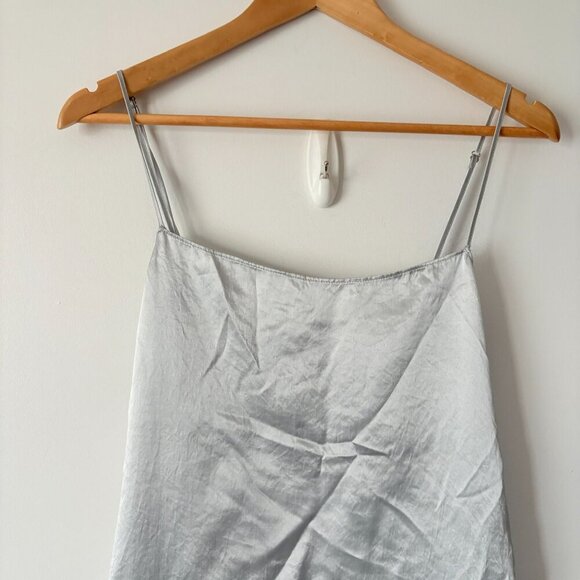 Aritzia Babaton Beck Satin Slip Mini Dress Silver Pearl Grey Size Medium - Picture 6 of 10